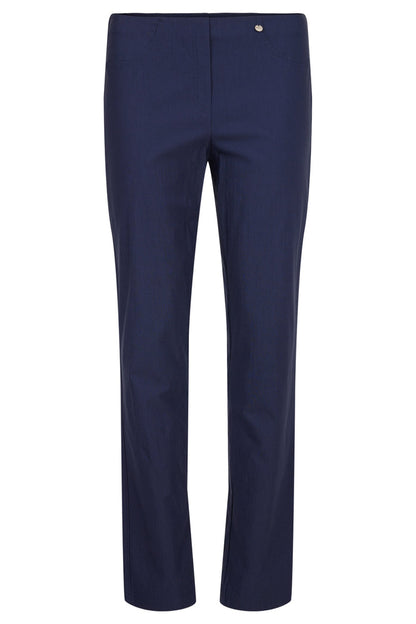 Robell Bella navy fleece-lined winter trousers with slim fit, elasticated waistband and 73cm inside leg.