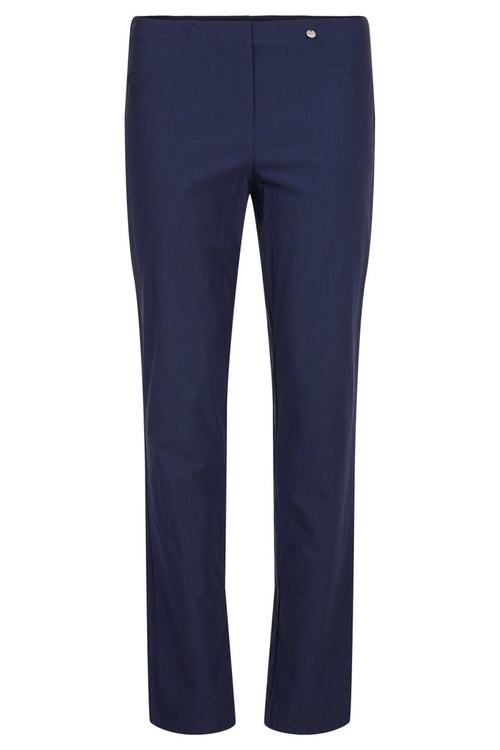 Robell Bella navy fleece-lined winter trousers with slim fit, elasticated waistband and 73cm inside leg.