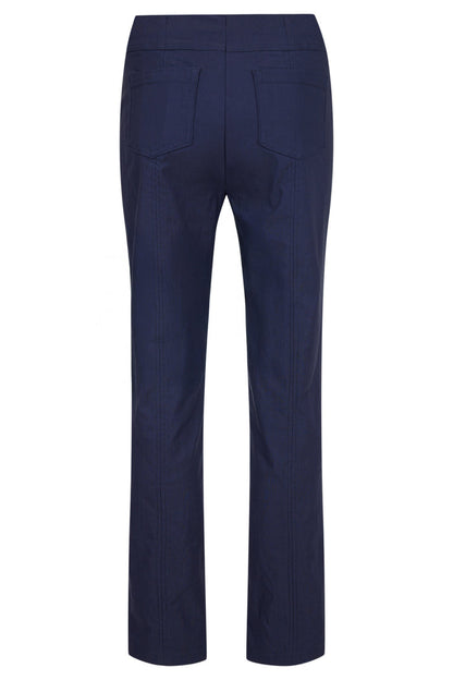 Robell Bella navy fleece-lined winter trousers with slim fit, elasticated waistband and 73cm inside leg.