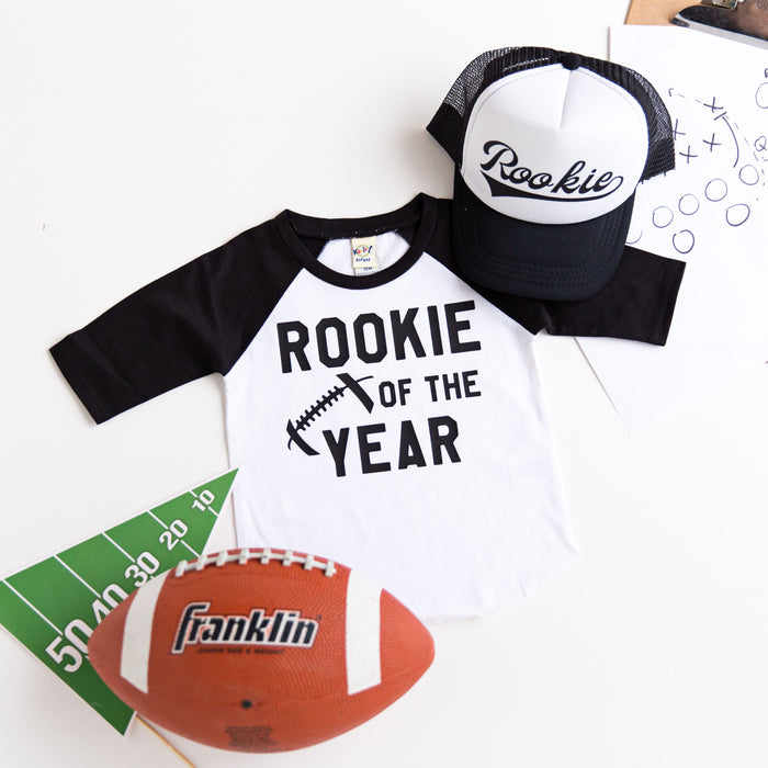 "Rookie of the Year" Football First Birthday Raglan with Hat
