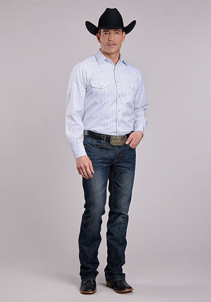 Roper Men's L/S Striped Western Snap Shirt in White