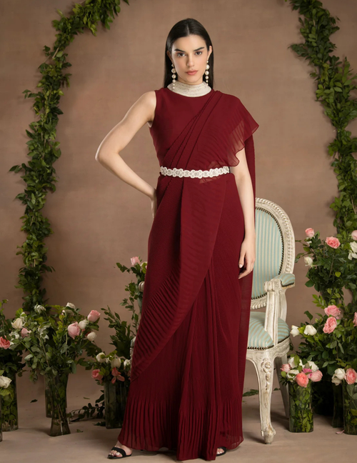 Pre-Draped Rose Red Saree