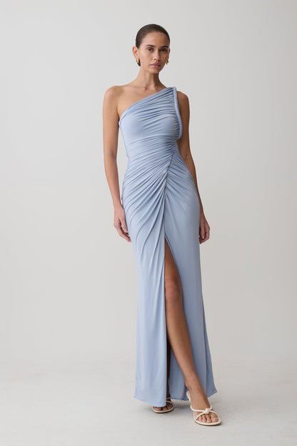Ryn Twisted One Shoulder Maxi Dress - Sky Blue