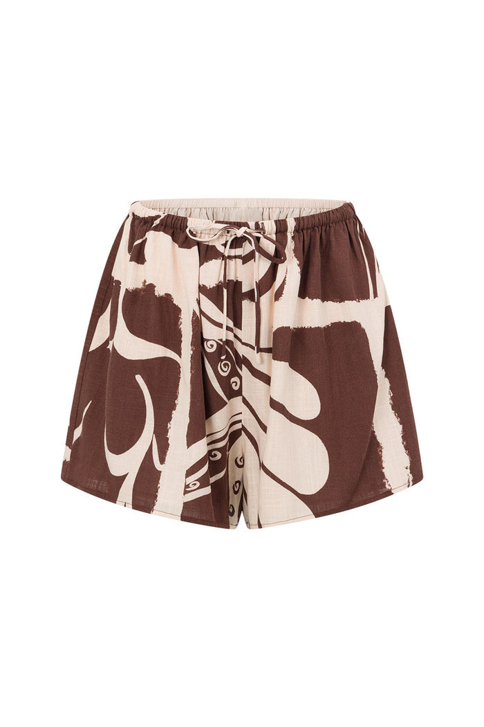 Cream and Brown Painted Tiles Print Scarlet Shorts