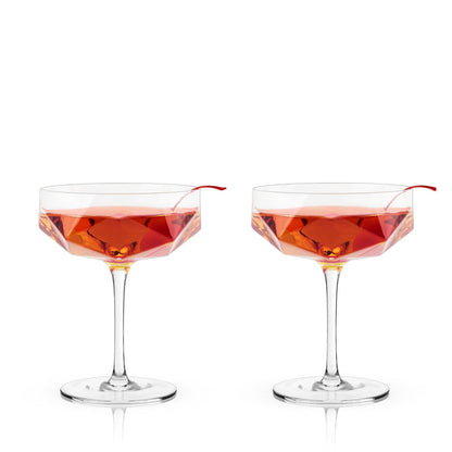 Seneca Faceted Coupe Glasses Set of 2 (Online Only)