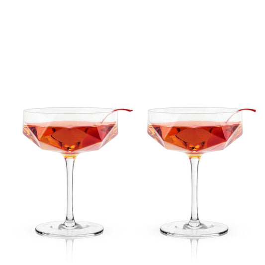 Seneca Faceted Coupe Glasses Set of 2 (Online Only)