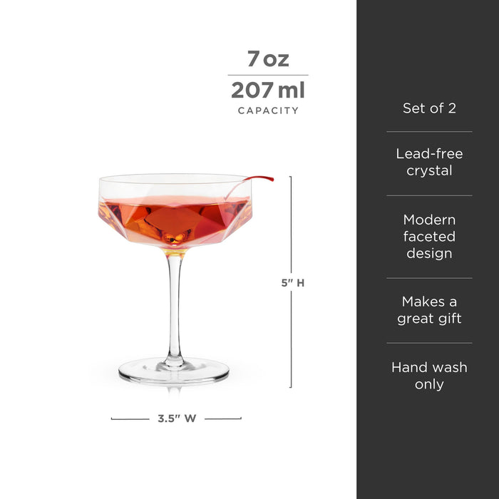 Seneca Faceted Coupe Glasses Set of 2 (Online Only)
