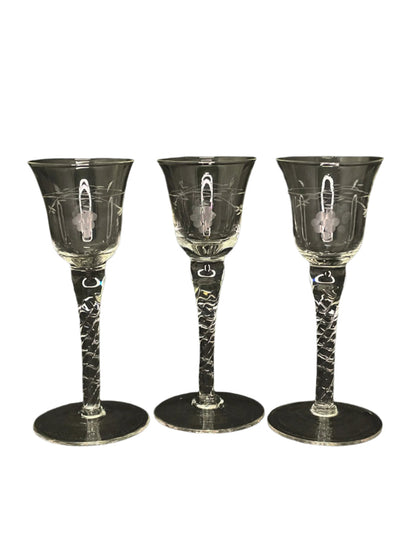 Set of 3 Vintage Grape and Vine Stemmed Glasses.