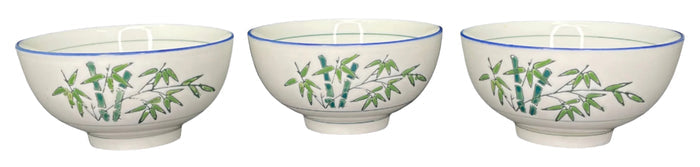 Set of 3 Vintage Footed Bamboo Pattern  Rice Bowls.
