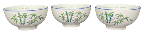 Set of 3 Vintage Footed Bamboo Pattern  Rice Bowls.