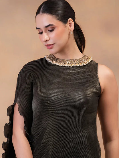 Showdown Steel Drape Tunic With Dhoti Pants