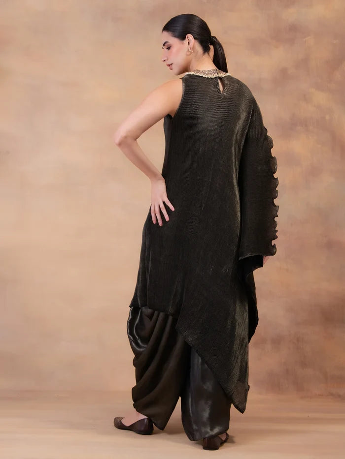 Showdown Steel Drape Tunic With Dhoti Pants