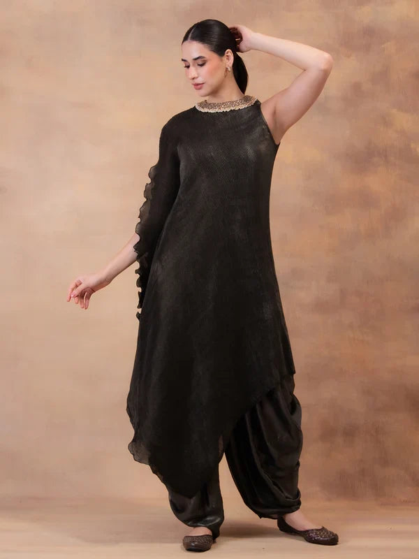 Showdown Steel Drape Tunic With Dhoti Pants