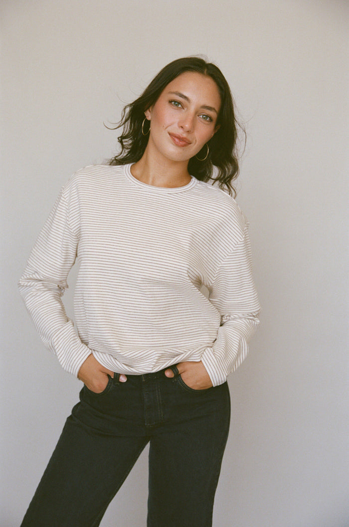 SKATE LONG SLEEVE IN ECRU STRIPE