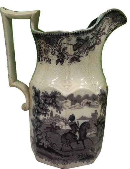 Staffordshire England Mulberry Purple Transferware Pitcher.