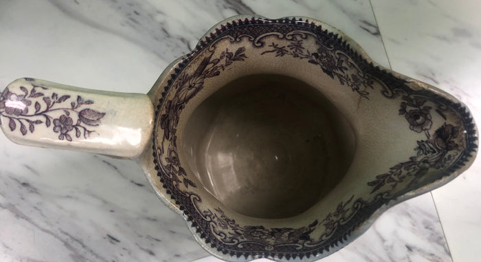 Staffordshire England Mulberry Purple Transferware Pitcher.