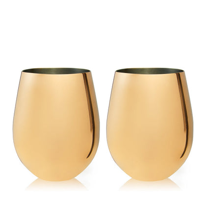 Stainless Steel Stemless Wine Glasses in Gold Set of 2 (Online Only)