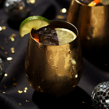 Stainless Steel Stemless Wine Glasses in Gold Set of 2 (Online Only)