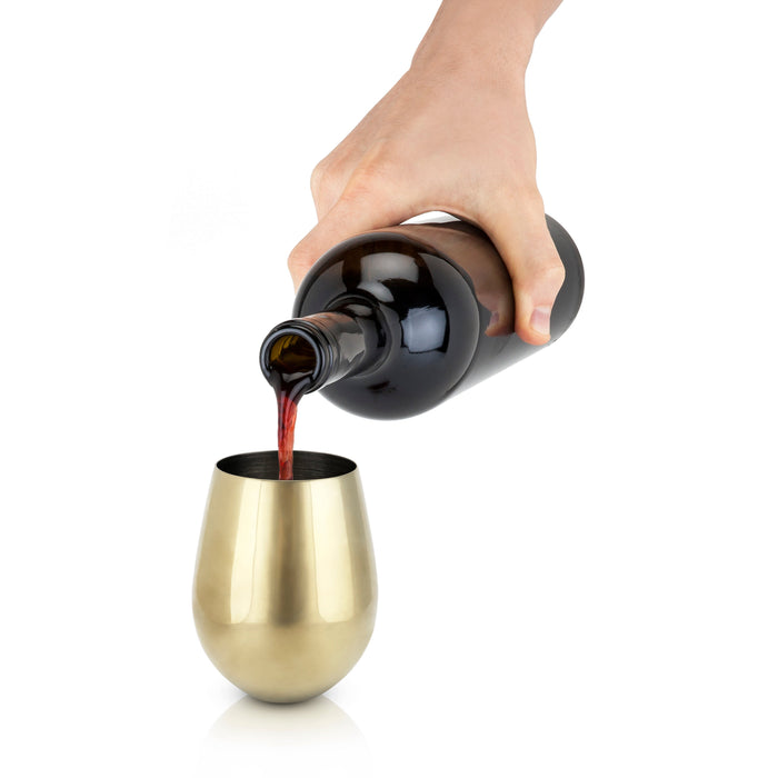Stainless Steel Stemless Wine Glasses in Gold Set of 2 (Online Only)