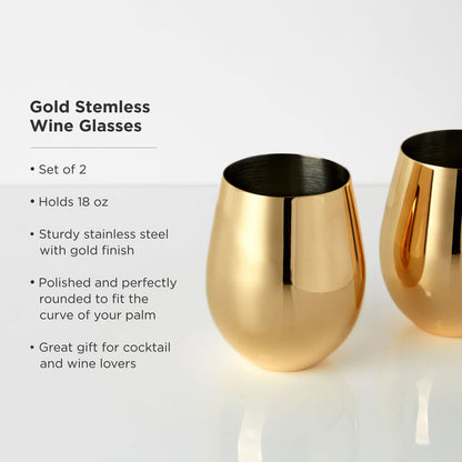 Stainless Steel Stemless Wine Glasses in Gold Set of 2 (Online Only)
