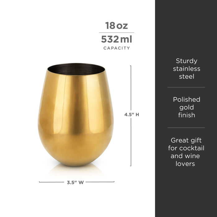 Stainless Steel Stemless Wine Glasses in Gold Set of 2 (Online Only)