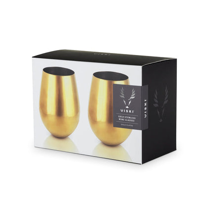 Stainless Steel Stemless Wine Glasses in Gold Set of 2 (Online Only)