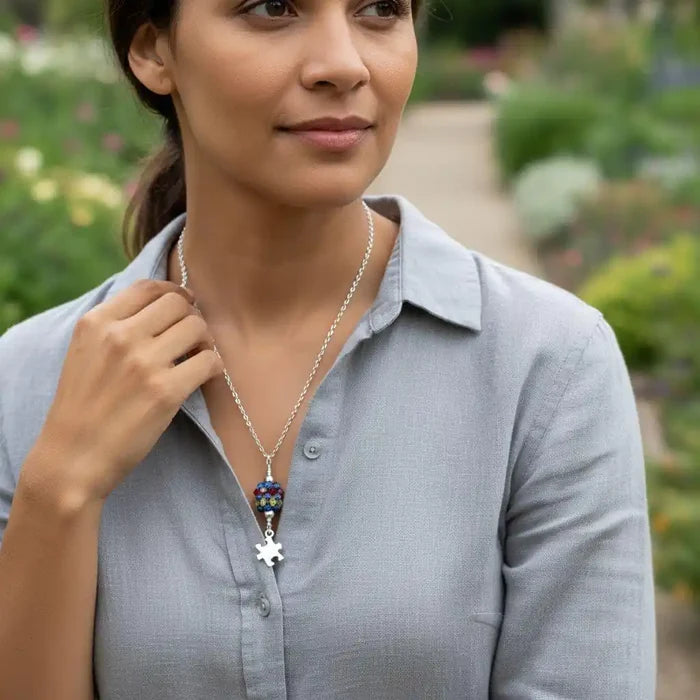 Sterling Silver Autism Awareness Crystal Barrel Necklace