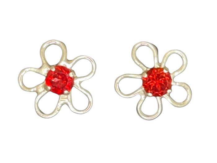 Sterling Silver Flower with Stone Earrings.