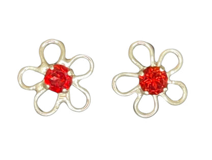 Sterling Silver Flower with Stone Earrings.