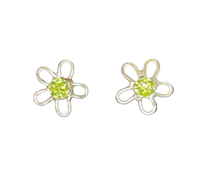Sterling Silver Flower with Stone Earrings.