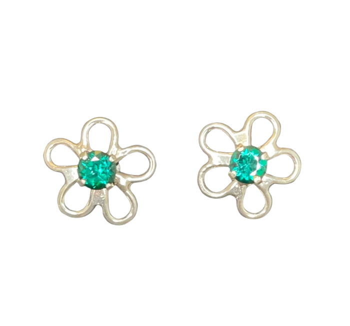Sterling Silver Flower with Stone Earrings.