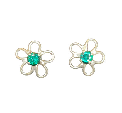 Sterling Silver Flower with Stone Earrings.