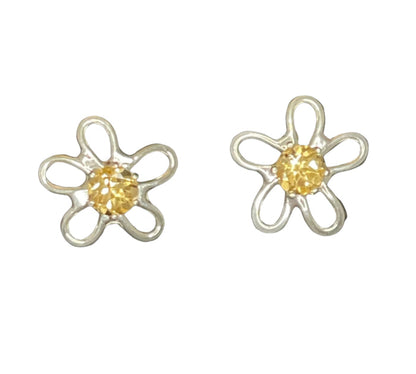 Sterling Silver Flower with Stone Earrings.