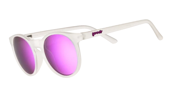 Reach for these clear, translucent circle frames with purple reflective lenses.

These amazing shades are the real deal. Super-stylish &amp; perfect for all your adventures!&nbsp; Be the envy of your friends this summer season!&nbsp;

Great sunglasses for kids (~7 years &amp; up) and adults.

POLARIZED: Glare reducing, polarized lenses with UV400 protection against UVA/UVB rays
NO Slip: Special grip coating eliminates slippage while sweating
NO Bounce: Snug and lightweight frame with a comfortable fit to pr