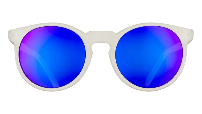Reach for these clear, translucent circle frames with purple reflective lenses.

These amazing shades are the real deal. Super-stylish &amp; perfect for all your adventures!&nbsp; Be the envy of your friends this summer season!&nbsp;

Great sunglasses for kids (~7 years &amp; up) and adults.

POLARIZED: Glare reducing, polarized lenses with UV400 protection against UVA/UVB rays
NO Slip: Special grip coating eliminates slippage while sweating
NO Bounce: Snug and lightweight frame with a comfortable fit to pr