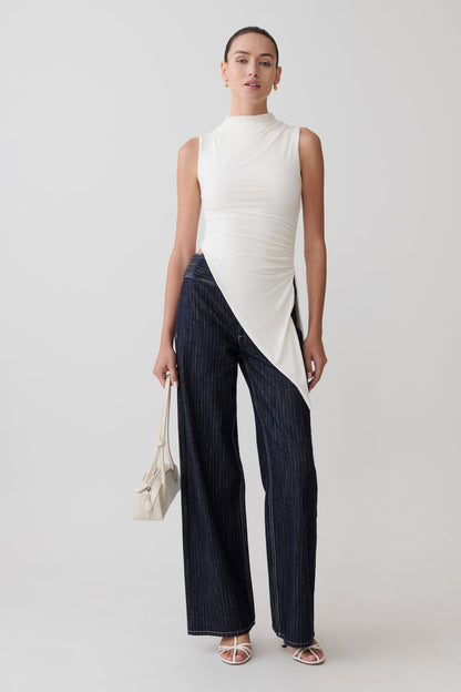 Suong High Neck Gathered Top - White