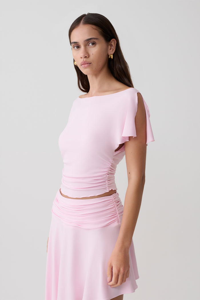 Talise Modal Flounce Short Sleeve Top - Ballet Pink