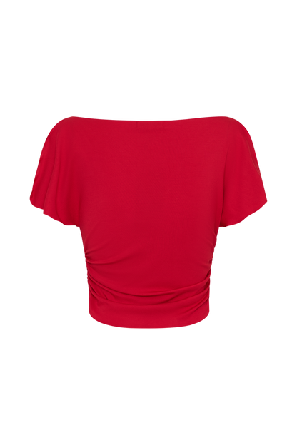 Talise Modal Flounce Short Sleeve Top - Red
