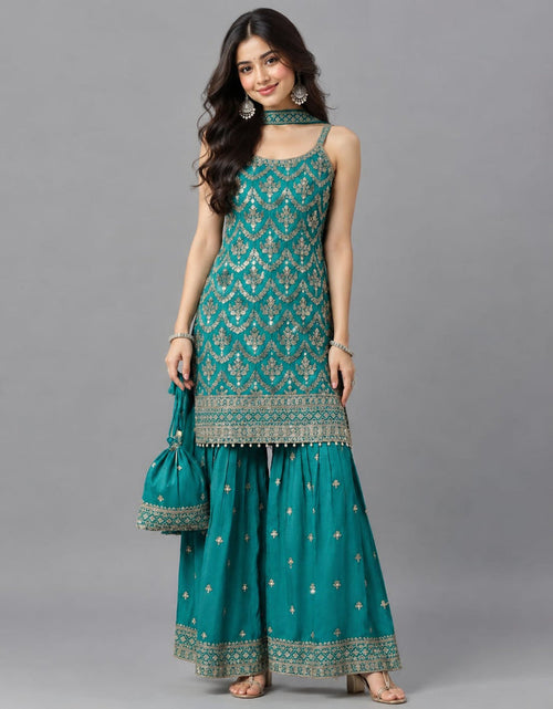 Teal Blue Chinon Suit Set
