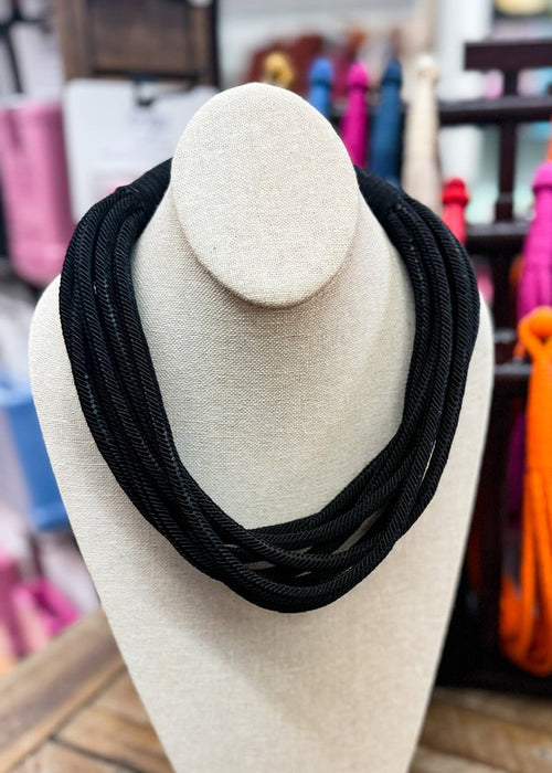 The Chloe 8 Strand Slub Necklace - Black