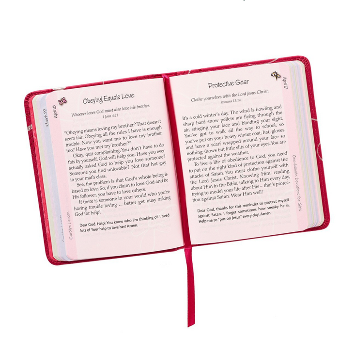 The One-Minute Devotions for Girls Pink Faux Leather Devotional