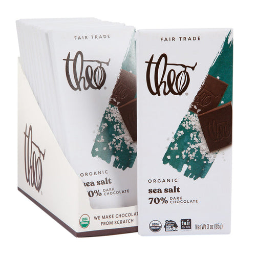 Theo 70% Dark Chocolate Sea Salt Candy Bars - 12 Count