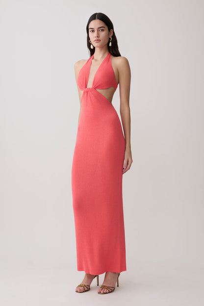 Theresea Halter Knit Maxi Dress - Coral