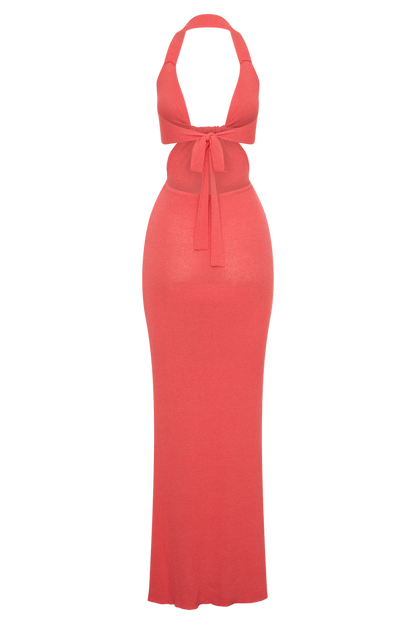 Theresea Halter Knit Maxi Dress - Coral