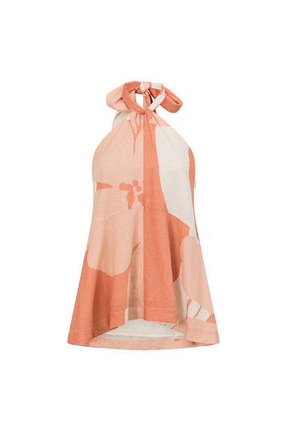 Peach Solanto Print Halter Victoria Top