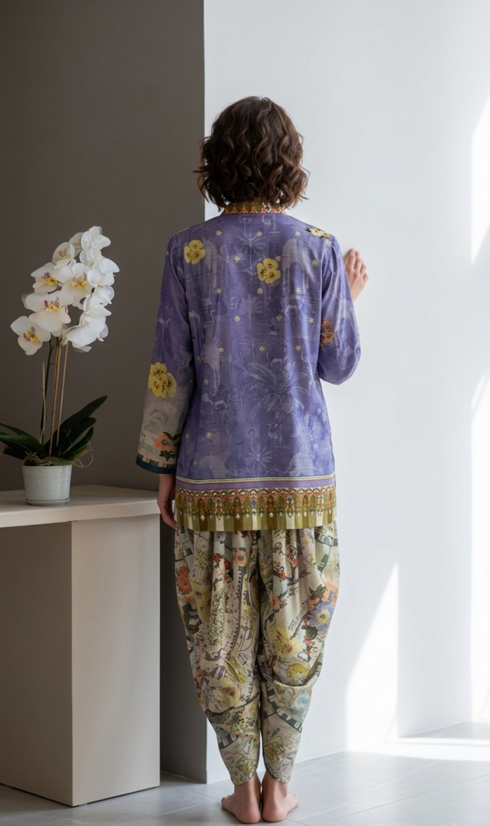 Women's violet satin silk outfit