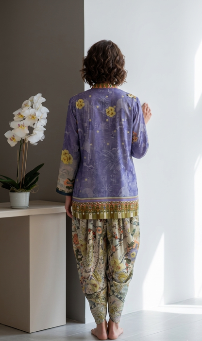 Women's violet satin silk outfit