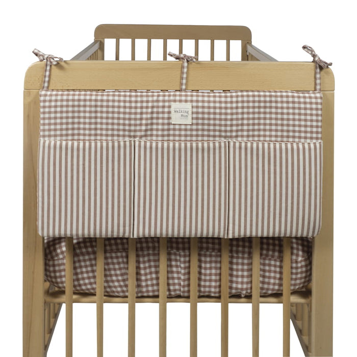 Walking Mum – Cot Organiser – Praliné Vichy & Strips Moka - Mabel & Fox