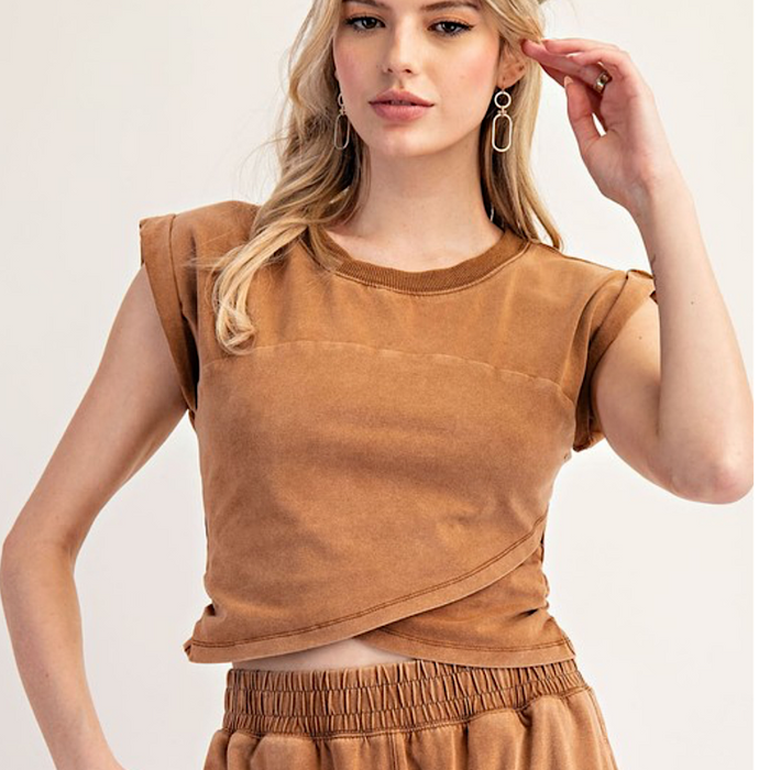 Walnut Mineral Washed Wrap Top