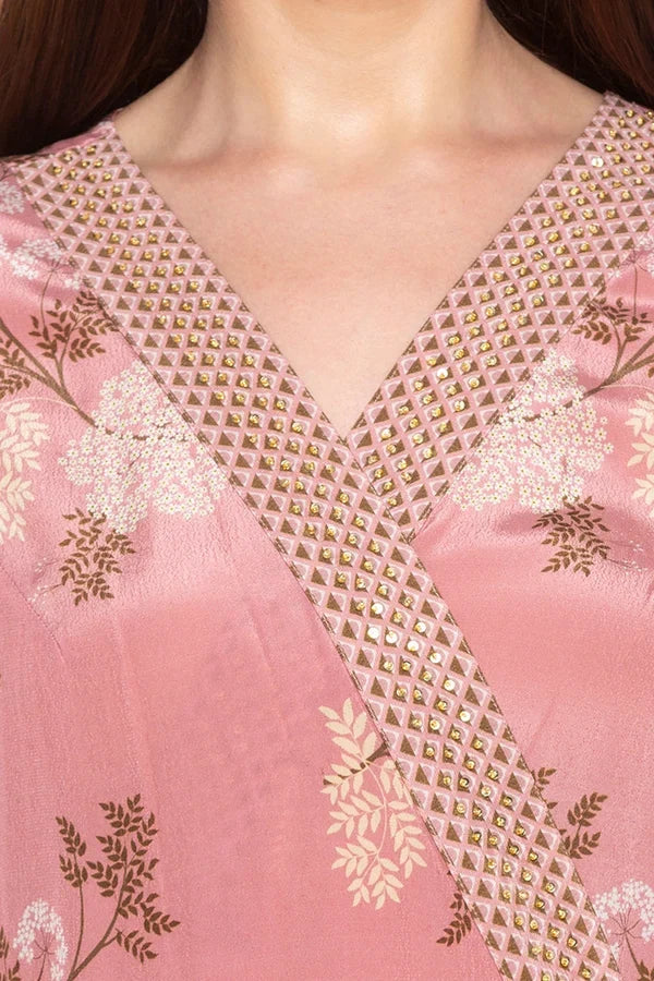 Windance Embroidered Kurta With Printed Pants featuring a wrap-style high-low embroidered kurta paired with elegant printed pants for contemporary ethnic wear.